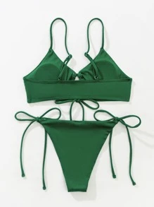 Rib Tie Side Bikini Set Summer Beach - Dark Green - View 2