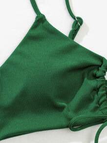 Rib Tie Side Bikini Set Summer Beach - Dark Green - View 4