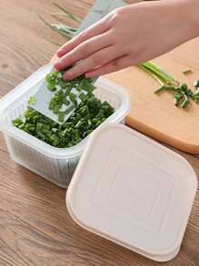 1pc Plastic Storage Box, Double Layer Clear Food Storage Container with Strainer Basket For Kitchen - Beige - View 2