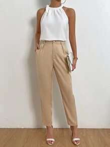 Chiquease Solid Halter Top & Slant Pocket Trousers - Apricot - View 3