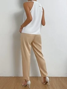 Chiquease Solid Halter Top & Slant Pocket Trousers - Apricot - View 2