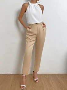 Chiquease Solid Halter Top & Slant Pocket Trousers - Apricot - View 5
