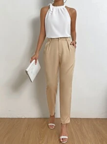Chiquease Solid Halter Top & Slant Pocket Trousers - Apricot - View 6