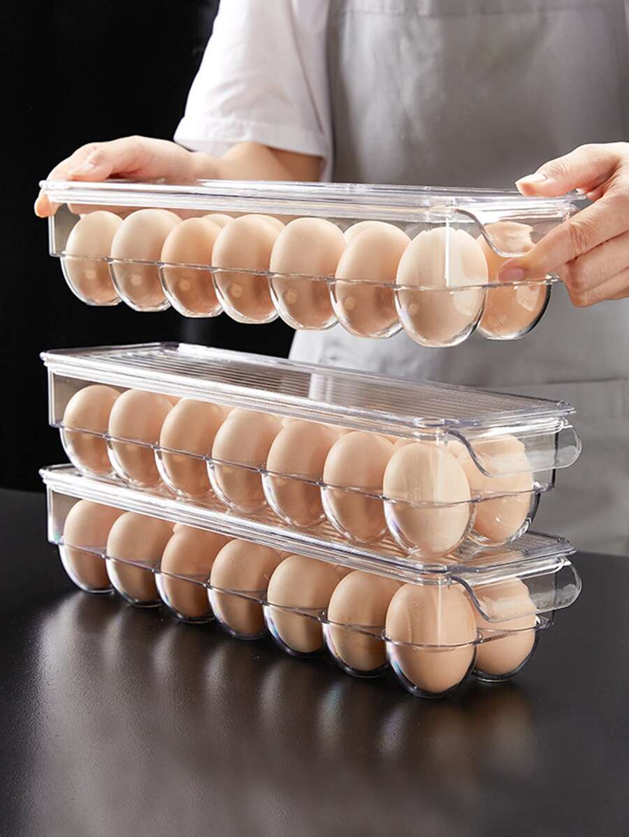 1pc PET Egg Holder, Clear Multi-Grid Refrigerator Egg Tray For Kitchen, For Easter - Clear - View 1