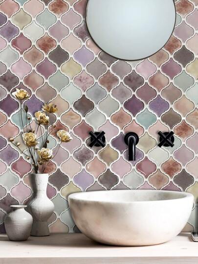 Roze Arabesque Peel Stick Tile, 12"X12"Self Adhesive Kitchen Backsplash, On Wand Tiles, Renovation Stickers Panels, Paper, Wallpapers, ation Items Refresh Your Home, Festival Birthday Graduation