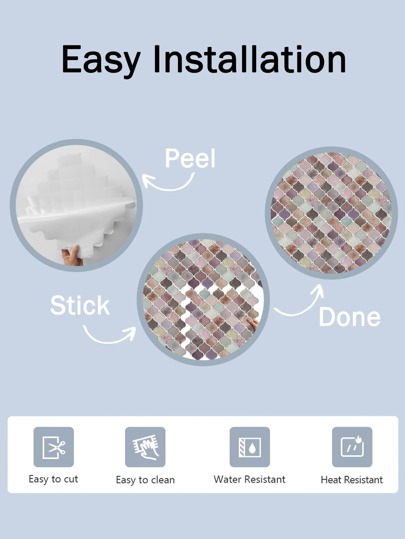 Roze Arabesque Peel Stick Tile, 12"X12"Self Adhesive Kitchen Backsplash, On Wand Tiles, Renovation Stickers Panels, Paper, Wallpapers, ation Items Refresh Your Home, Festival Birthday Graduation view 4