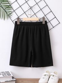 SHEIN Chicos Shorts de cintura con cordón con bolsillo oblicuo - Negro - Ver 2