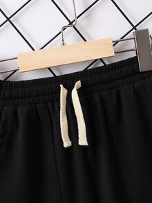 SHEIN Chicos Shorts de cintura con cordón con bolsillo oblicuo - Negro - Ver 3