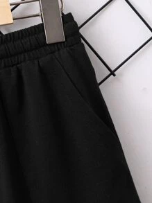 SHEIN Chicos Shorts de cintura con cordón con bolsillo oblicuo - Negro - Ver 4