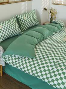4 cái/bộ Bộ vỏ chăn màu xanh lá cây họa tiết kẻ sọc (1 Vỏ chăn & 2 Vỏ gối & Ga trải giường) Bộ chăn ga gối bằng vải Modernist cho bộ đồ giường, tất cả các mùa - Nhiều màu - Xem 7