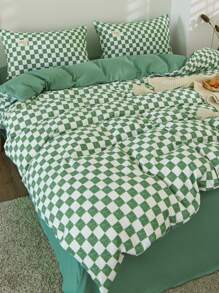 4 cái/bộ Bộ vỏ chăn màu xanh lá cây họa tiết kẻ sọc (1 Vỏ chăn & 2 Vỏ gối & Ga trải giường) Bộ chăn ga gối bằng vải Modernist cho bộ đồ giường, tất cả các mùa - Nhiều màu - Xem 9