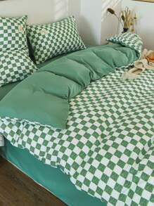4 cái/bộ Bộ vỏ chăn màu xanh lá cây họa tiết kẻ sọc (1 Vỏ chăn & 2 Vỏ gối & Ga trải giường) Bộ chăn ga gối bằng vải Modernist cho bộ đồ giường, tất cả các mùa - Nhiều màu - Xem 10