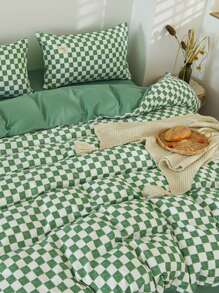 4 cái/bộ Bộ vỏ chăn màu xanh lá cây họa tiết kẻ sọc (1 Vỏ chăn & 2 Vỏ gối & Ga trải giường) Bộ chăn ga gối bằng vải Modernist cho bộ đồ giường, tất cả các mùa - Nhiều màu - Xem 11