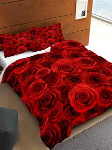 3pcs/set Rose Pattern Red Duvet Cover Set(1 Duvet Cover & 2 Pillowcase) Modernist Fabric Bedding Set For Bedding, All Season - Blue - View 2
