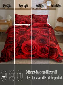 3pcs/set Rose Pattern Red Duvet Cover Set(1 Duvet Cover & 2 Pillowcase) Modernist Fabric Bedding Set For Bedding, All Season - Blue - View 5