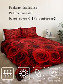 3pcs/set Rose Pattern Red Duvet Cover Set(1 Duvet Cover & 2 Pillowcase) Modernist Fabric Bedding Set For Bedding, All Season - Blue - View 7