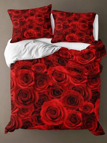 3pcs/set Rose Pattern Red Duvet Cover Set(1 Duvet Cover & 2 Pillowcase) Modernist Fabric Bedding Set For Bedding, All Season - Blue - View 8
