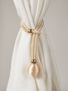 2入組/套滌綸窗簾極簡素色球裝飾窗簾帶系帶 - 米色 - 查看 4