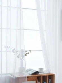1 st effen wit polyester transparant gordijn, eenvoudig lichtfilterend transparant gordijn voor woondecoratie