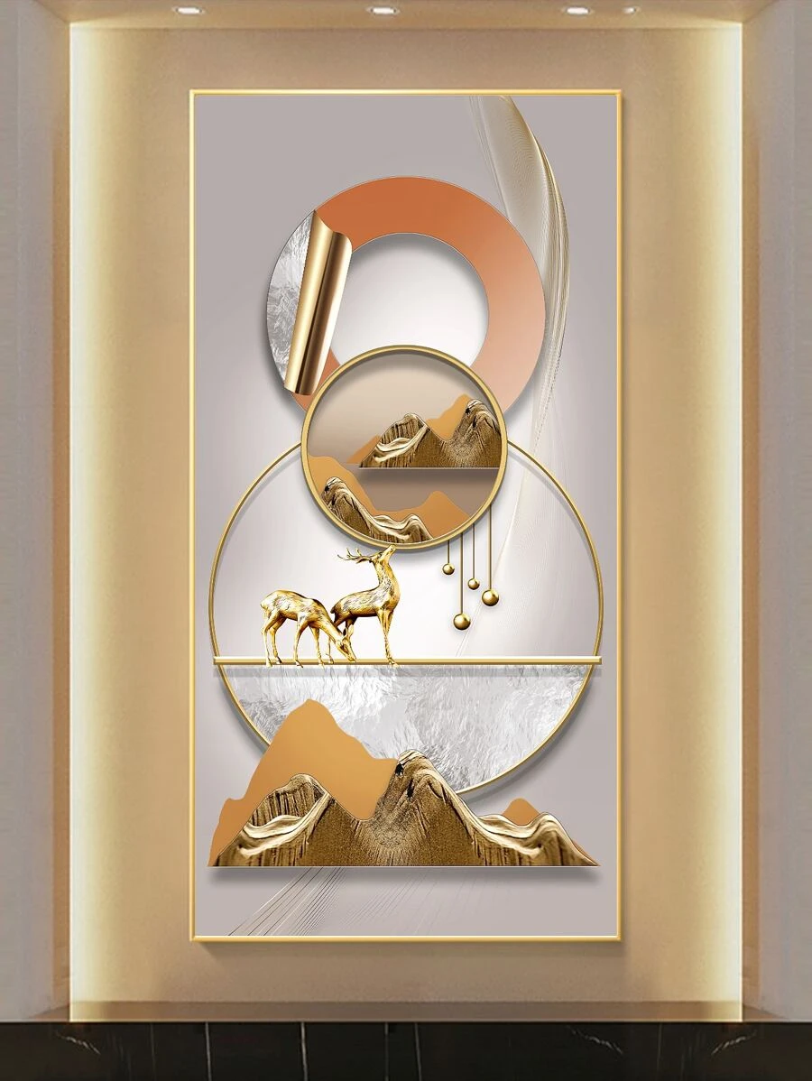 1 Họa Tiết Hươu & Mặt Trăng Unframed Tranh Hiện Đại Sợi Hóa Học Thiết Kế Hình Học Tranh Trang Trí Cho Trang Trí Nhà - Nhiều màu - Xem 1