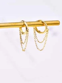 Chain Decor Drop Earrings - Yellow Gold - View 2