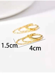 Chain Decor Drop Earrings - Yellow Gold - View 3