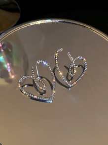 CVNANA Bông tai hình trái tim bằng đá rhinestone - Bạc - Xem 3