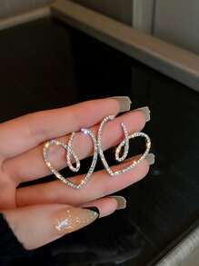 CVNANA Bông tai hình trái tim bằng đá rhinestone - Bạc - Xem 4