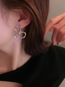 CVNANA Bông tai hình trái tim bằng đá rhinestone - Bạc - Xem 6