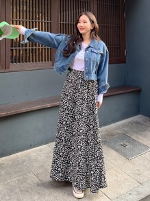 DAZY Ditsy Floral Print Skirt Vacation Outfits Women - Black - View 3