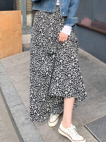 DAZY Ditsy Floral Print Skirt Vacation Outfits Women - Black - View 6