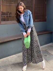 DAZY Ditsy Floral Print Skirt Vacation Outfits Women - Black - View 9