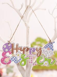 1入組創意木頭卡通字母設計掛飾適用於復活節 - 粉色 - 查看 1