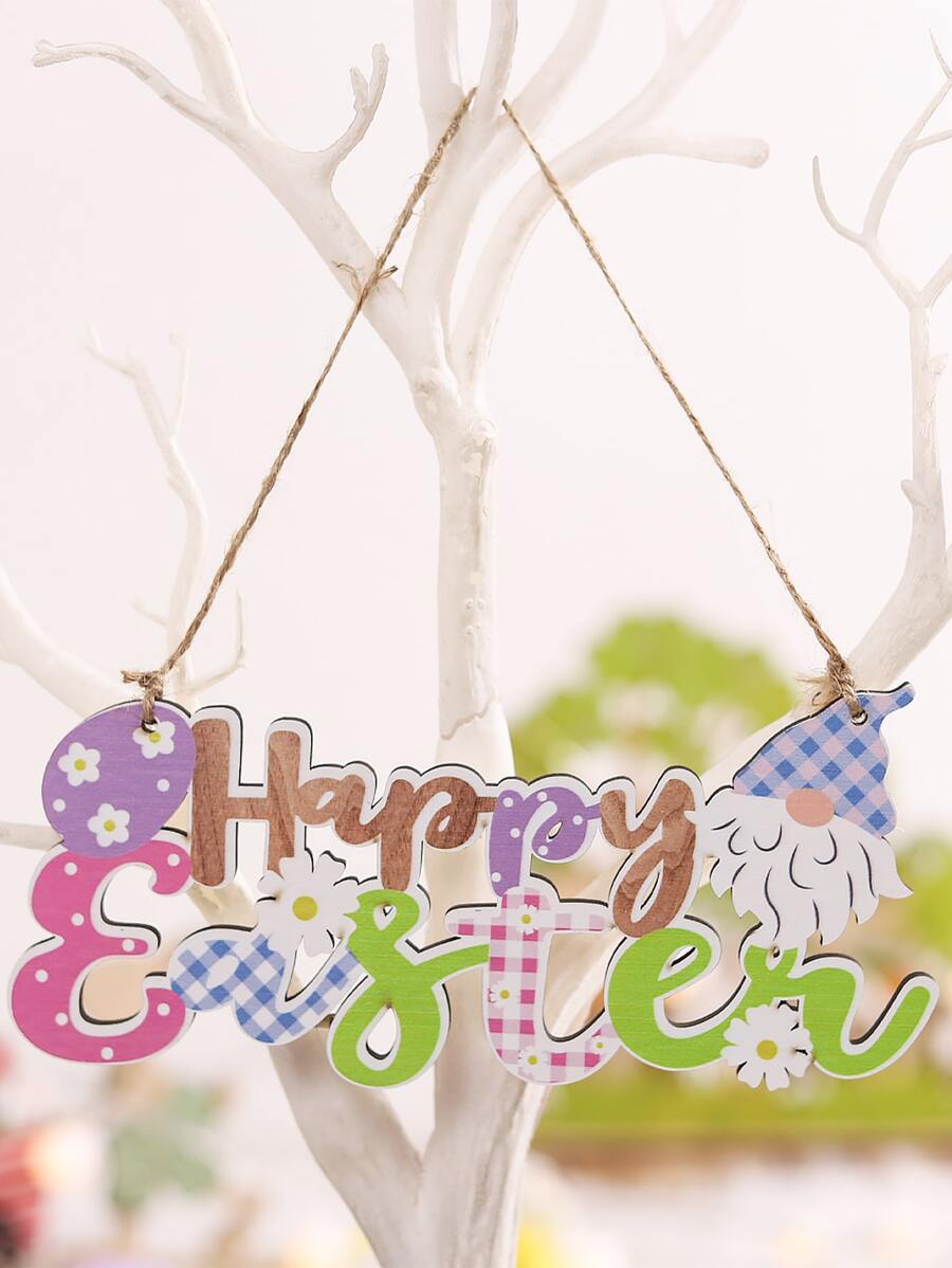 1入組創意木頭卡通字母設計掛飾適用於復活節 - 粉色 - 查看 1