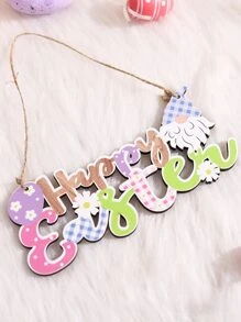 1入組創意木頭卡通字母設計掛飾適用於復活節 - 粉色 - 查看 2