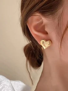 Heart Stud Earrings - Yellow Gold - View 2
