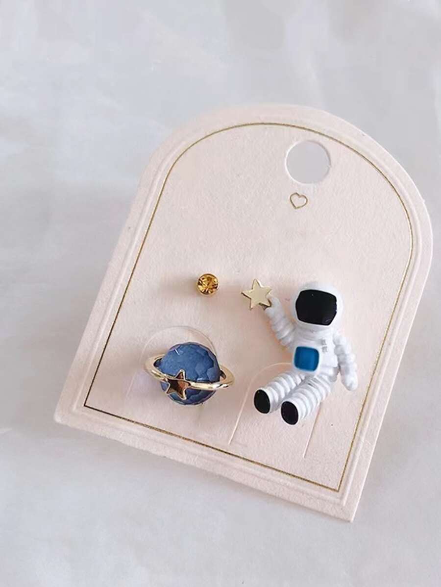 3入組/套宇航員和星球裝飾耳釘 - 彩色 - 查看 1