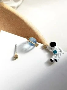 3入組/套宇航員和星球裝飾耳釘 - 彩色 - 查看 3