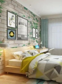 1 cuộn Giấy dán tường sáng tạo, Cuộn keo dán tường họa tiết lá và gạch hiện đại cho gia đình, Miếng dán tường cải tạo, Tấm ốp tường lột, Giấy dán tường, Giấy dán tường, Vật phẩm trang trí mùa xuân Làm mới ngôi nhà của bạn, Miếng dán trang trí Rama - Nhiều màu - Xem 3