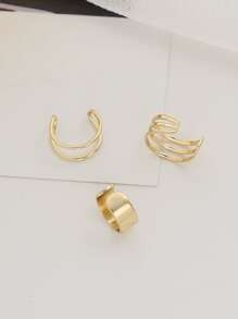 3入組/套極簡耳夾 - 金黃色 - 查看 3