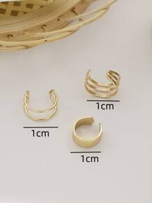 3入組/套極簡耳夾 - 金黃色 - 查看 4