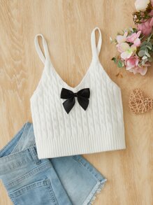 Girls Bow Front Cable Knit Jumper - White - View 1