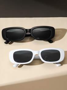 2 件塑料方形装饰时尚眼镜套装，适合夏季海滩度假、户外、旅行 - 灰色 - 查看 1