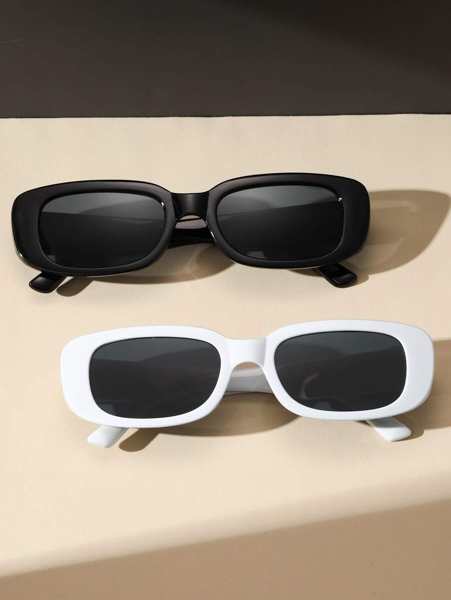 2 件塑料方形装饰时尚眼镜套装，适合夏季海滩度假、户外、旅行 - 灰色 - 查看 1