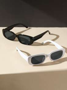 2 件塑料方形装饰时尚眼镜套装，适合夏季海滩度假、户外、旅行 - 灰色 - 查看 2