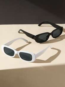 2 件塑料方形装饰时尚眼镜套装，适合夏季海滩度假、户外、旅行 - 灰色 - 查看 4