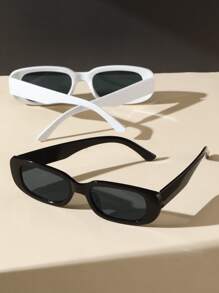 2 件塑料方形装饰时尚眼镜套装，适合夏季海滩度假、户外、旅行 - 灰色 - 查看 5