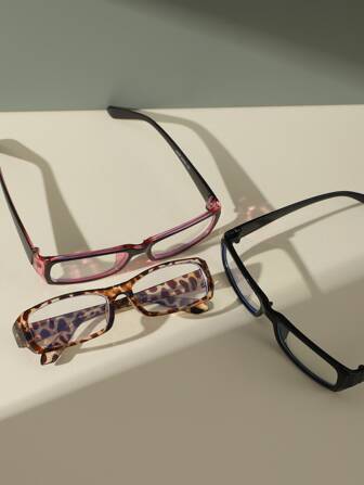 3개 컴퓨터용 독서/게임/TV/스마트폰 안경, 사각 플라스틱 프레임, 눈의 피로 감소, 패션 안경, 플라노 안경