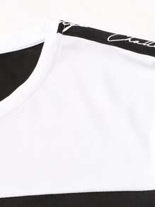 Manfinity Homme 男士字母圖案撞色T恤 - 黑色 - 查看 4