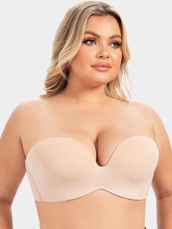 Plus Wireless Plain Push Up Strapless Bra SHEIN USA